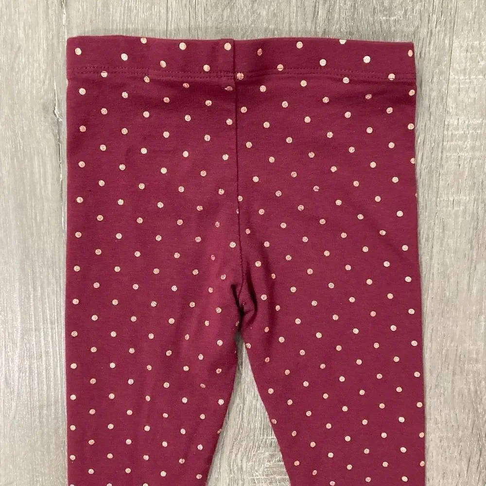The Chlldren’s Place Girl’s Burgundy Gold Polka Dot Pull-On Full Leggings XS 4